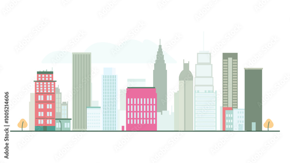 Naklejka premium Beautiful Cityscape Landscape Wallpaper with Skyscraper Building Architecture