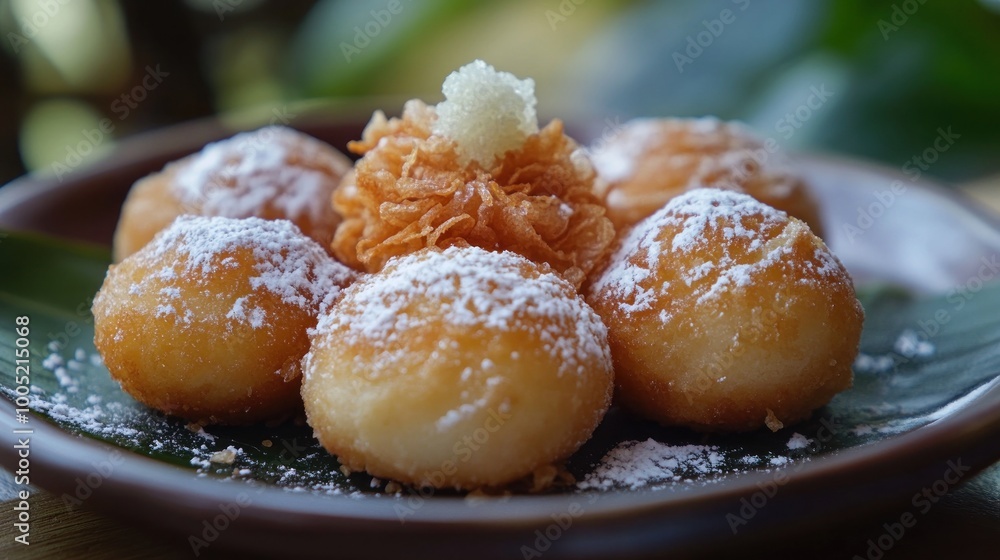 Golden Fried Dough Balls with Powdered Sugar Golden Fried Dough Balls with Powdered Sugar