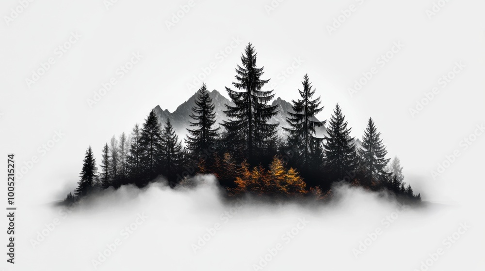 Obraz premium Serene Misty Forest Above Mountain Landscape