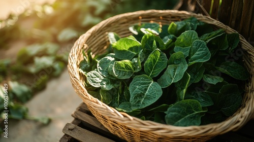 Fresh Sorrel Leaves in a Woven Basket