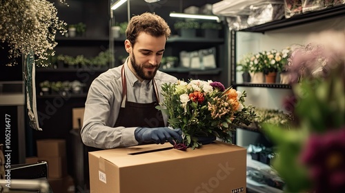 Florist Preparing Flowers for Delivery Service