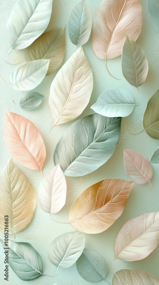 Pastel colored leaves pattern on light background Pastel colored leaves pattern on light background