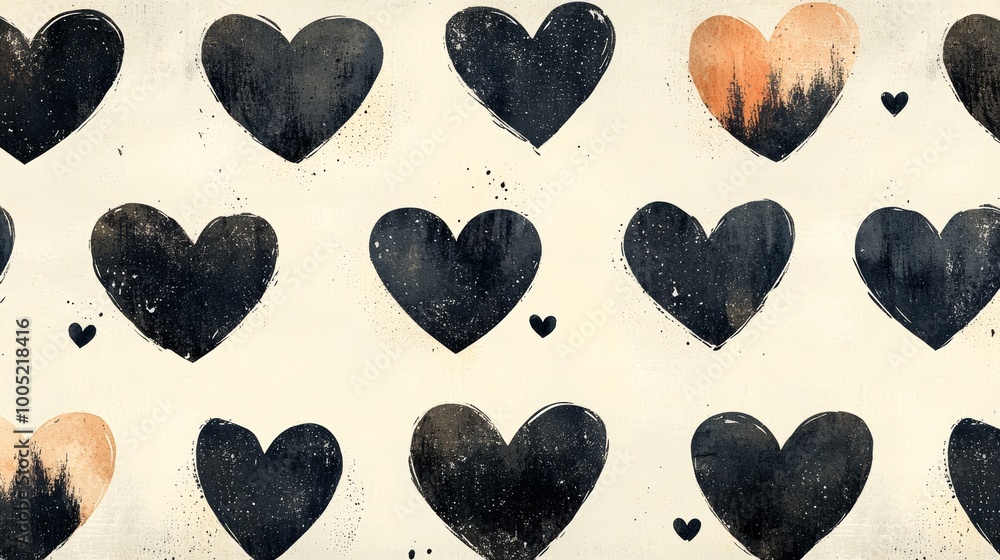 Pattern of black and orange hearts on Pattern of black and orange hearts on