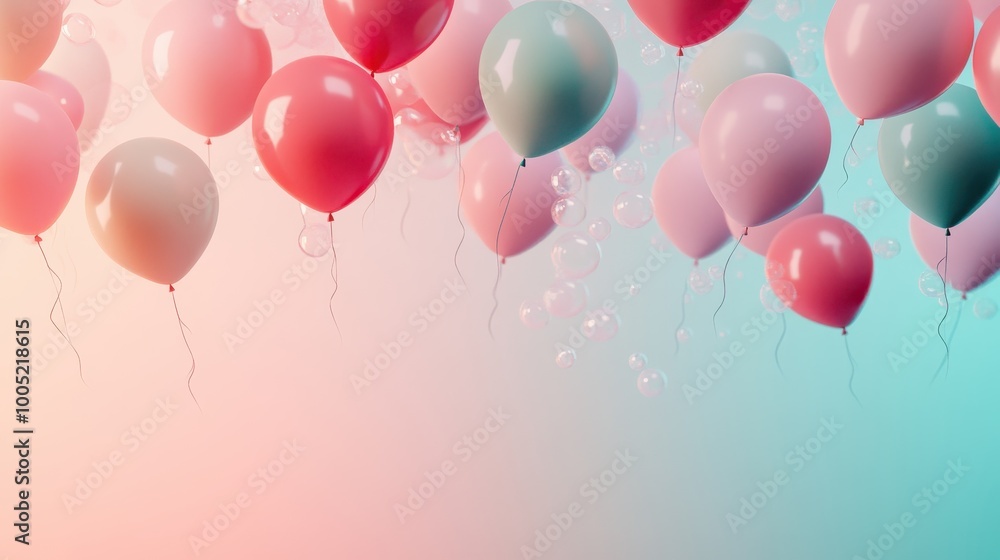 Pink and Blue Balloons with Bubbles on Pastel Background - Birthday, Party, Celebration, Festive, Decoration. Pink and Blue Balloons with Bubbles on Pastel Background - Birthday, Party, Celebration, Festive, Decoration.