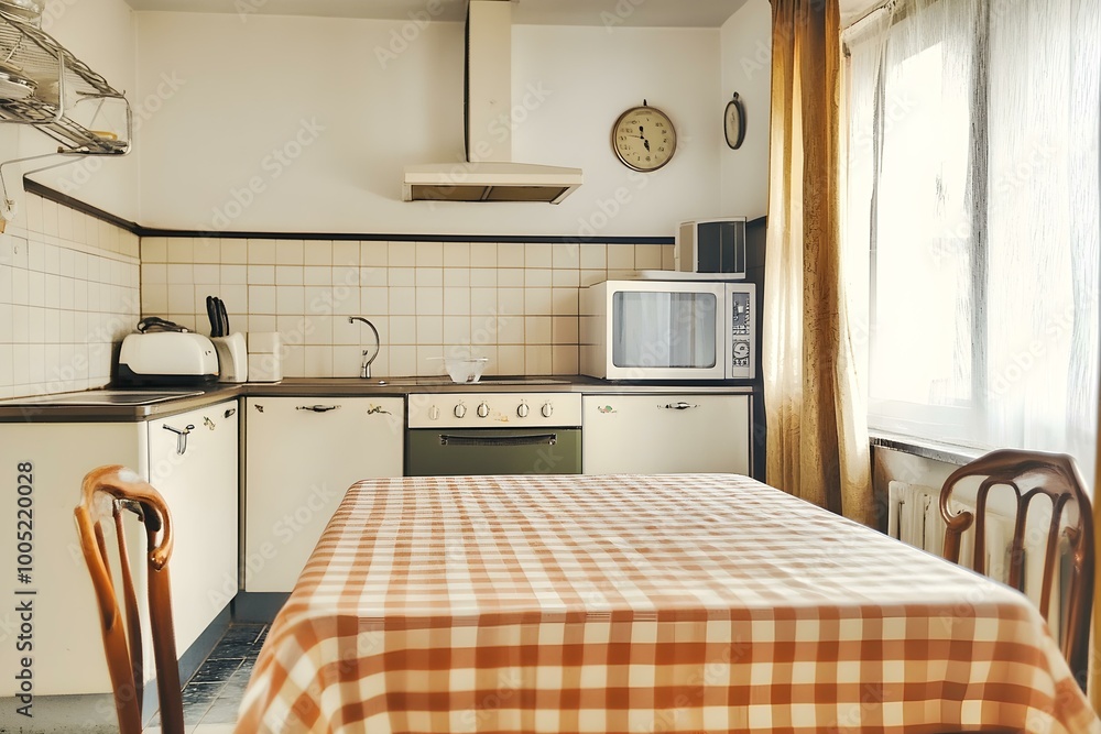 Fototapeta premium Vintage kitchen interior with checkered tablecloth
