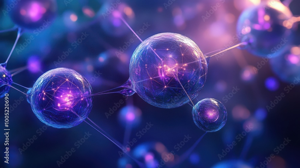 Abstract 3D Render of Glowing Spheres Connected by Lines - Futuristic Technology Concept. Abstract 3D Render of Glowing Spheres Connected by Lines - Futuristic Technology Concept.