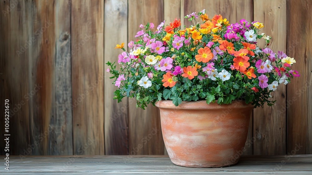 Colorful Flower Pot on Wooden Background Colorful Flower Pot on Wooden Background