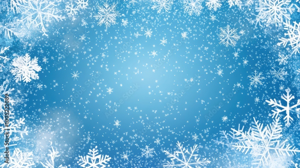 Blue Winter Background with Falling Snowflakes and Copy Space Blue Winter Background with Falling Snowflakes and Copy Space