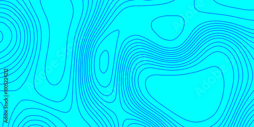 Modern wave line topography background, abstract pattern with blue line topographic map cyan background geographic map with seamless ornament contour design paper curved reliefs background. 