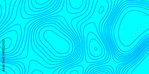 Modern wave line topography background, abstract pattern with blue line topographic map cyan background geographic map with seamless ornament contour design paper curved reliefs background. 