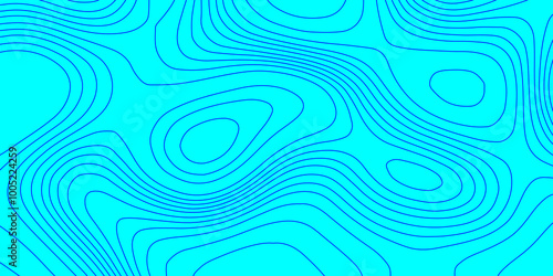 Modern wave line topography background, abstract pattern with blue line topographic map cyan background geographic map with seamless ornament contour design paper curved reliefs background. 