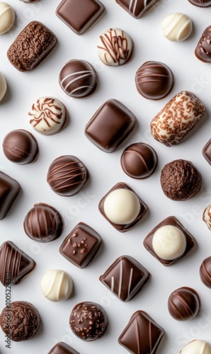 Assorted Gourmet Chocolates on White Background