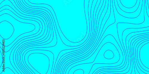 Modern wave line topography background, abstract pattern with blue line topographic map cyan background geographic map with seamless ornament contour design paper curved reliefs background. 