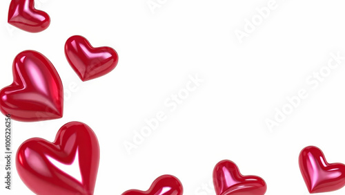 A collection of red heart-shaped balloons with a glossy texture on a white background, creating an atmosphere of celebration and love.