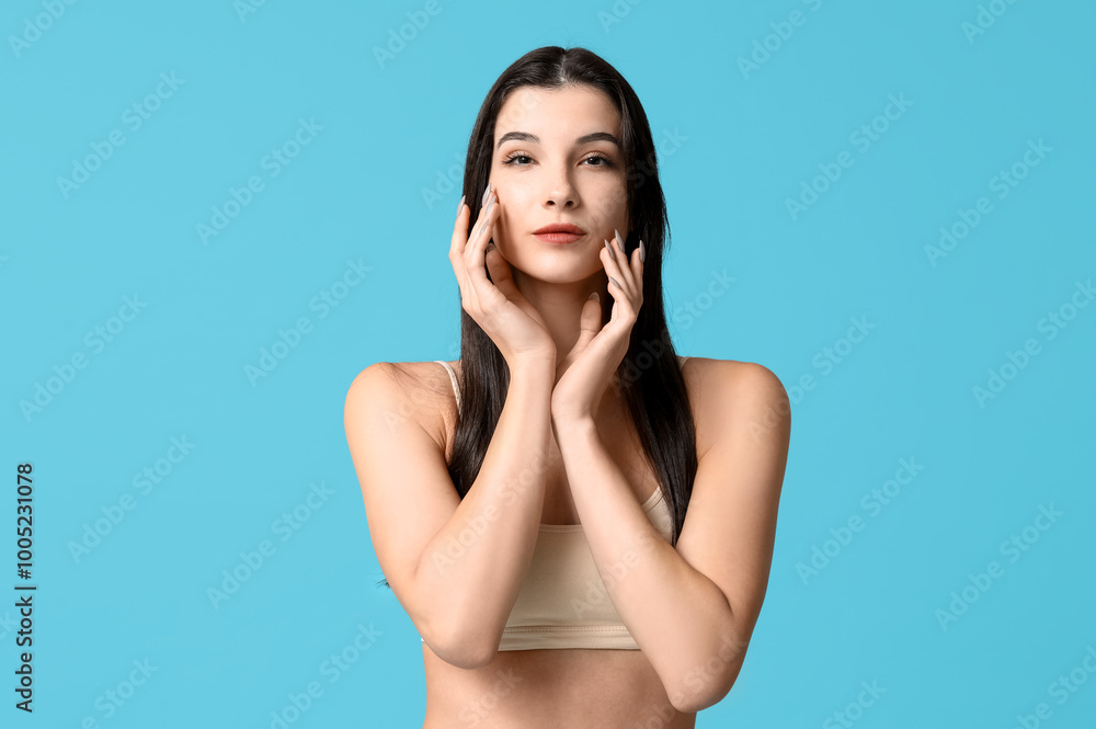 custom made wallpaper toronto digitalBeautiful young woman in underwear on blue background