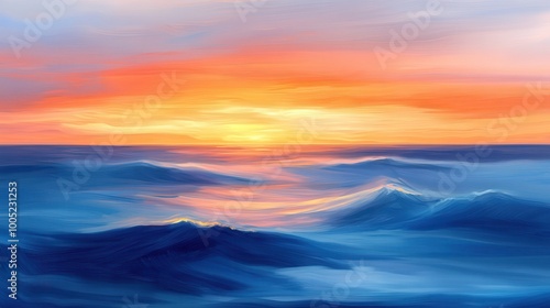 Abstract Sunset Over the Ocean with Blue Water and Orange Sky.