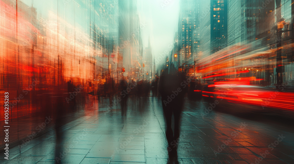 image captures dynamic urban scene with blurred figures and vibrant city lights, evoking sense of movement and energy in bustling environment image captures dynamic urban scene with blurred figures and vibrant city lights, evoking sense of movement and energy in bustling environment
