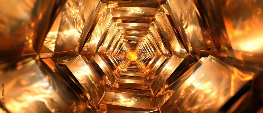 Fototapeta premium Abstract Gold Tunnel with Light at the End - 3D Render.