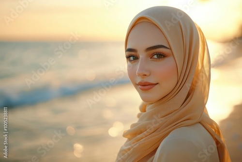 Portrait of a Woman in a Hijab with a Golden Sunset in the Background