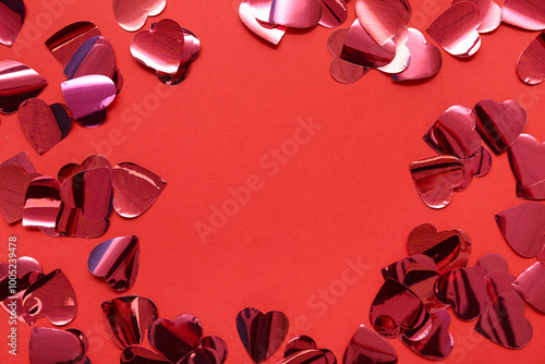 Red metallic heart confetti...