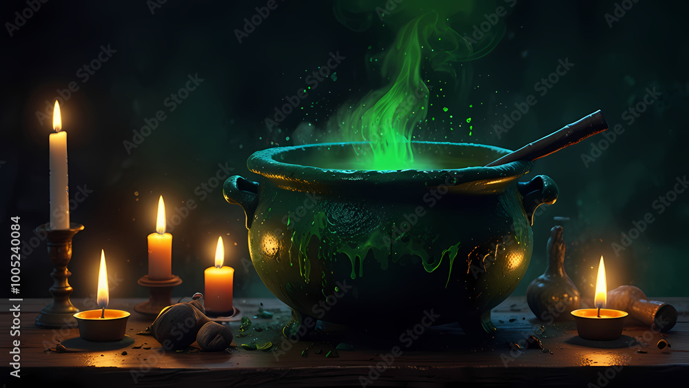 a detailed illustration of a witch's cauldron filled with boiling green liquid for Halloween Background a detailed illustration of a witch's cauldron filled with boiling green liquid for Halloween Background