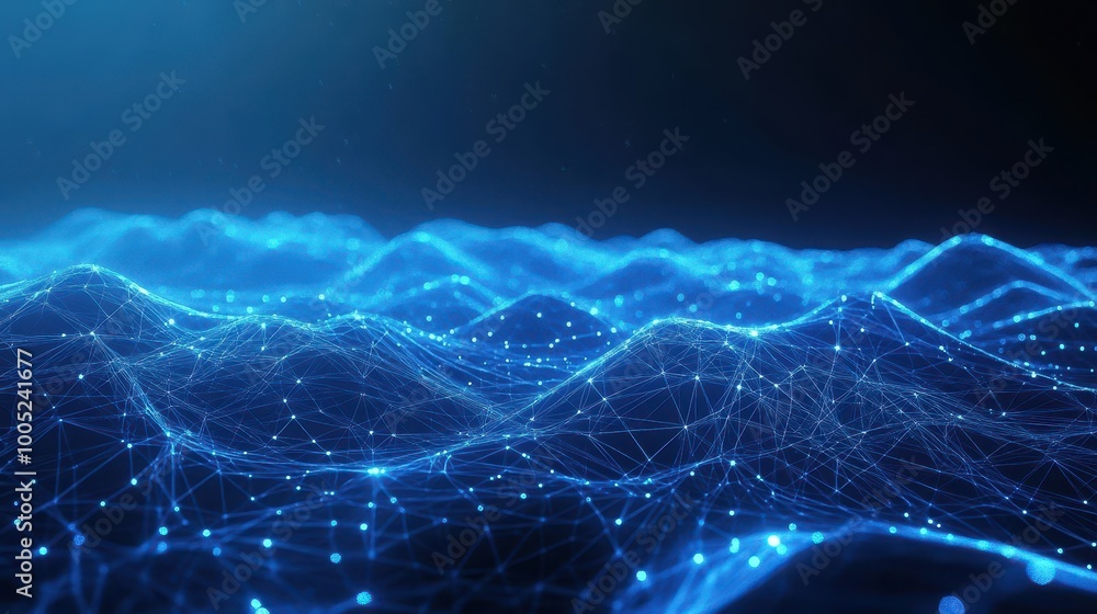 Naklejka premium Abstract Blue Network Background with Glowing Points, Digital Connectivity Concept.