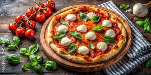 Fresh homemade Italian pizza margherita with buffalo mozzarella and basil, pizza, Italian, margherita, homemade