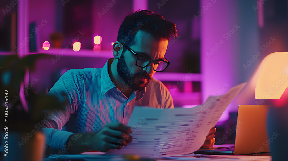 Obraz premium Accountant carefully reviewing client's tax returns at office desk