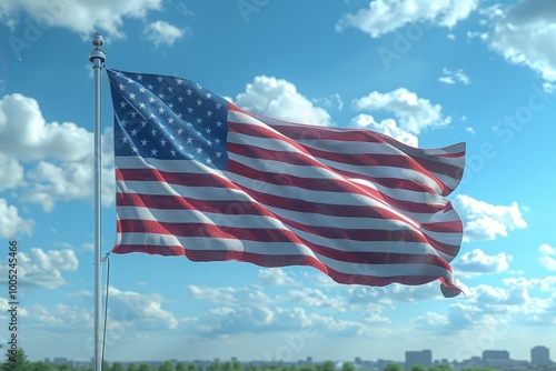 American flag flying against cloudy sky  symbolizing national challenges and the usa s resilience photo