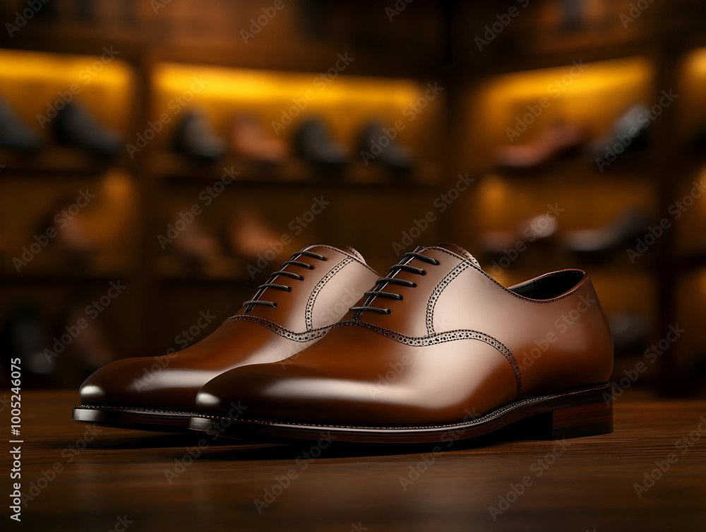 Stylish brown leather dress shoes displayed in a warm lit shop, perfect for formal occasions and fashion lovers. Stylish brown leather dress shoes displayed in a warm lit shop, perfect for formal occasions and fashion lovers.