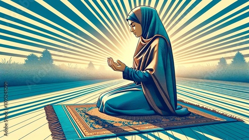 Woman Praying in a Prayer Rug