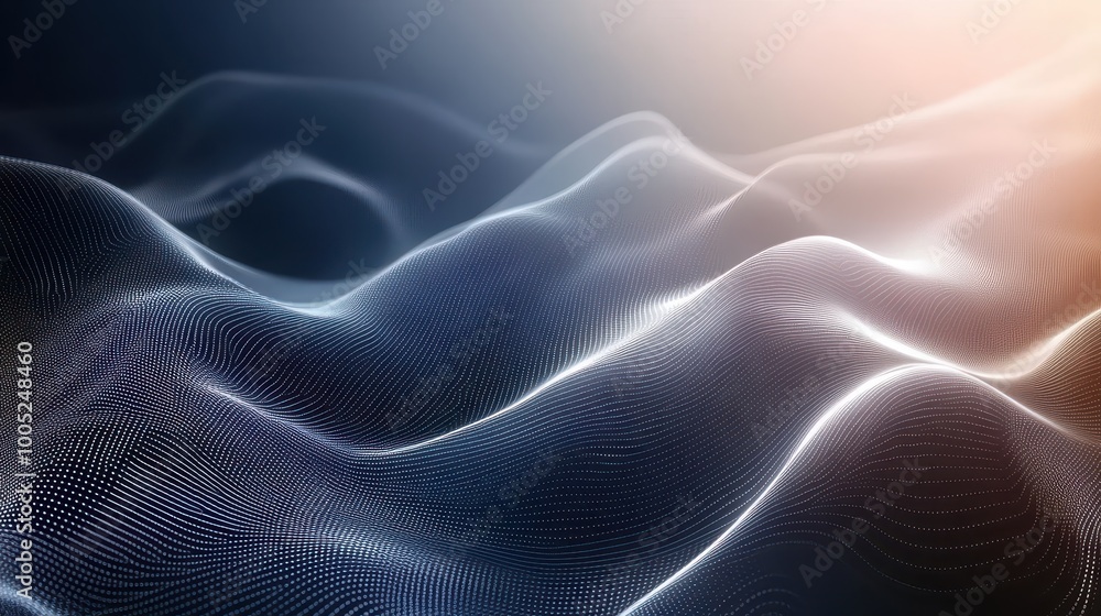 Abstract Wavy Lines and Dots on a Dark Background, Digital Art, Futuristic, Technology, Modern Design. Abstract Wavy Lines and Dots on a Dark Background, Digital Art, Futuristic, Technology, Modern Design.