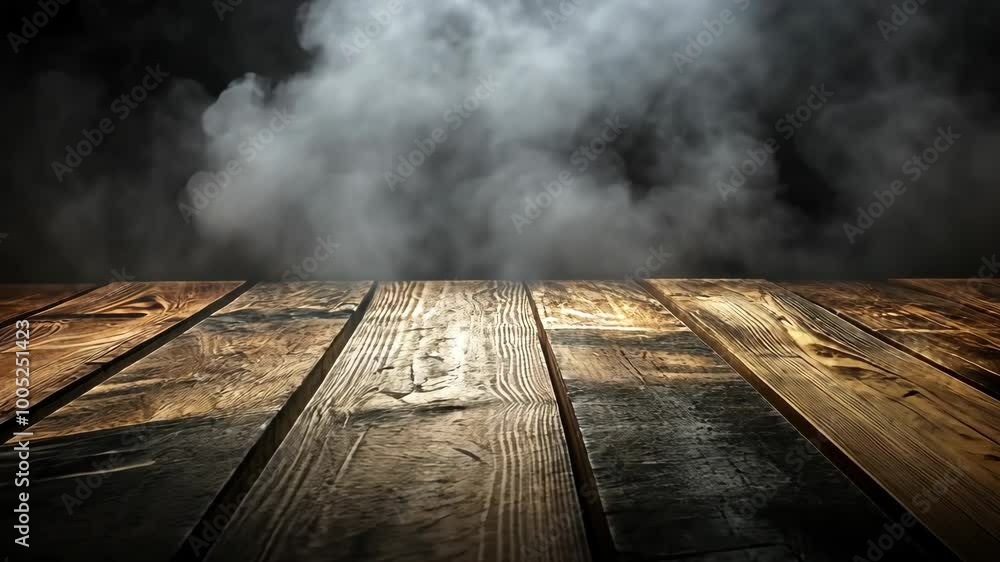 A wooden table with smoke in the background A wooden table with smoke in the background