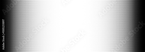Dotted halftone gradient texture. Fading polka dot background. Repeated dots gradation pattern. Black vanishing comic pop art backdrop. Halftone raster effect wallpaper. Vector halftone overlay