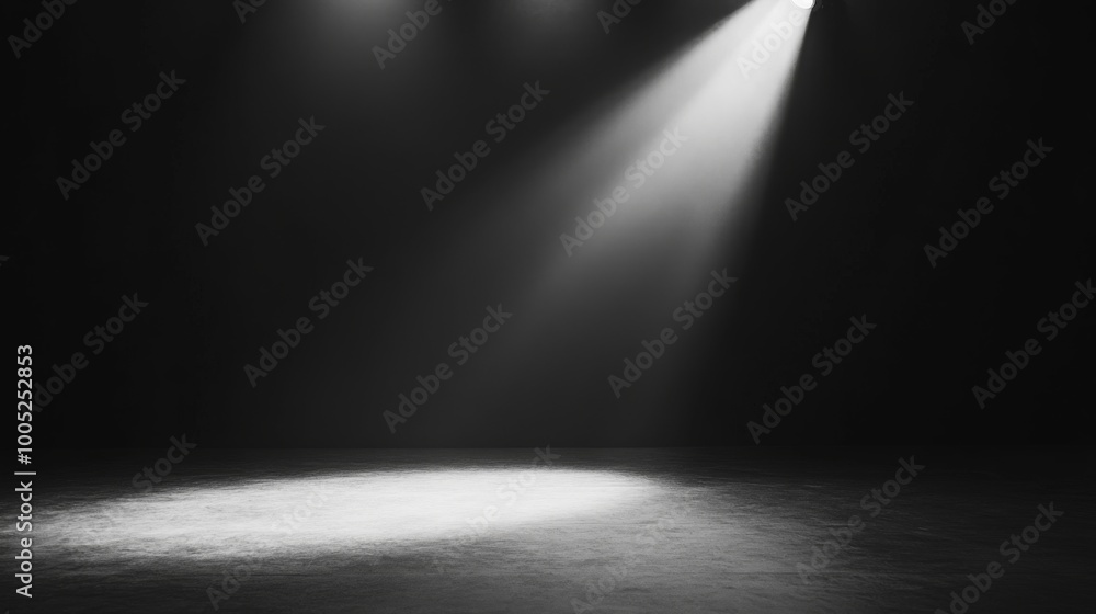 Two spotlights shining on a dark empty stage.