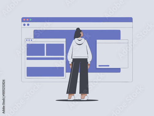 Person Browsing Multiple Computer Screens Illustration