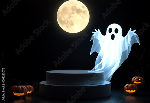 Halloween concept festive sale stand pedestal podium with ghost characters for product showcase