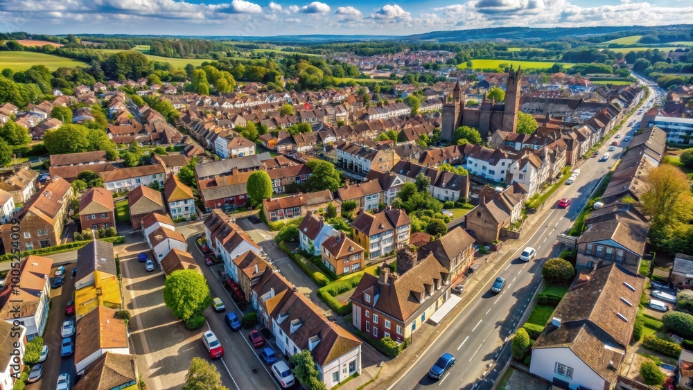 Naklejka premium Aerial perspective of Collier Street in Kent, UK, aerial, view, Collier Street, Kent, UK, countryside, scenic, landscape, houses