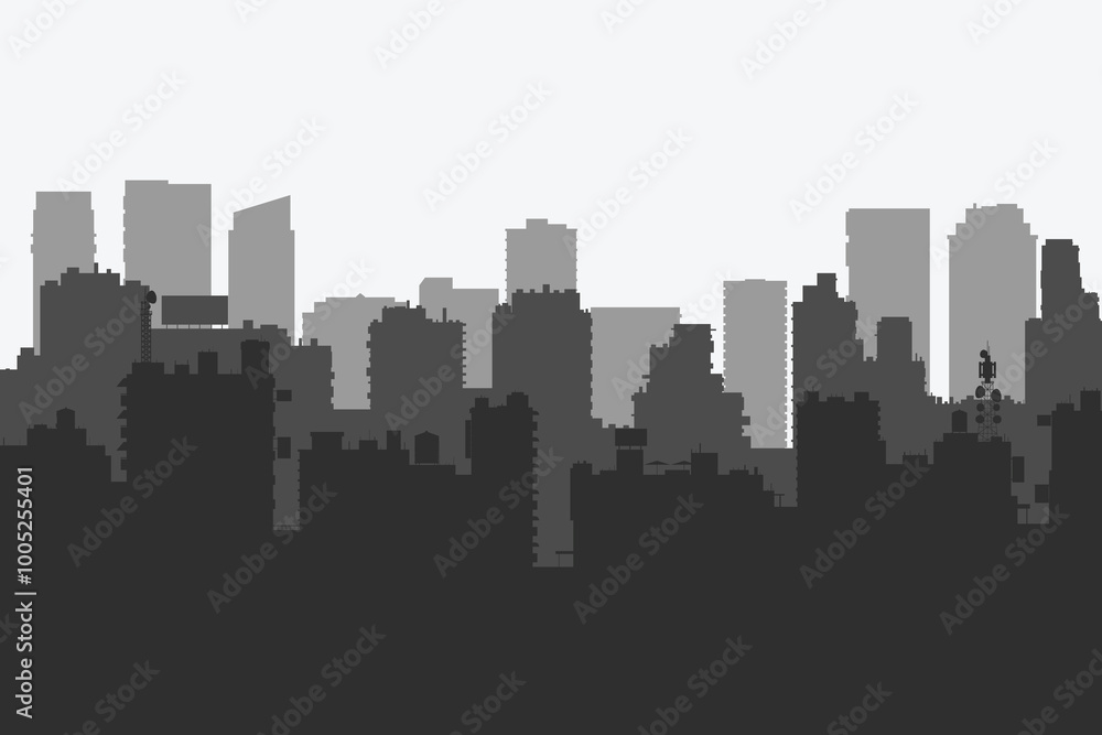 Naklejka premium A silhouette of a city with buildings