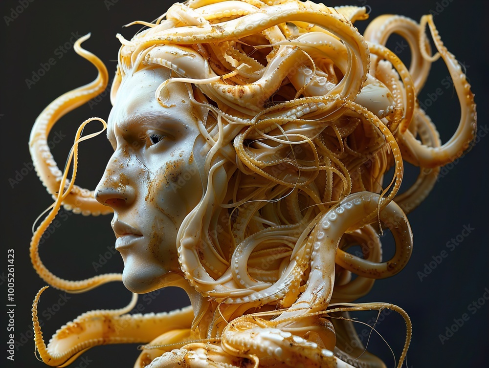 Surreal Digital Art: Humanoid Creature with Octopus Tentacles Stock ...