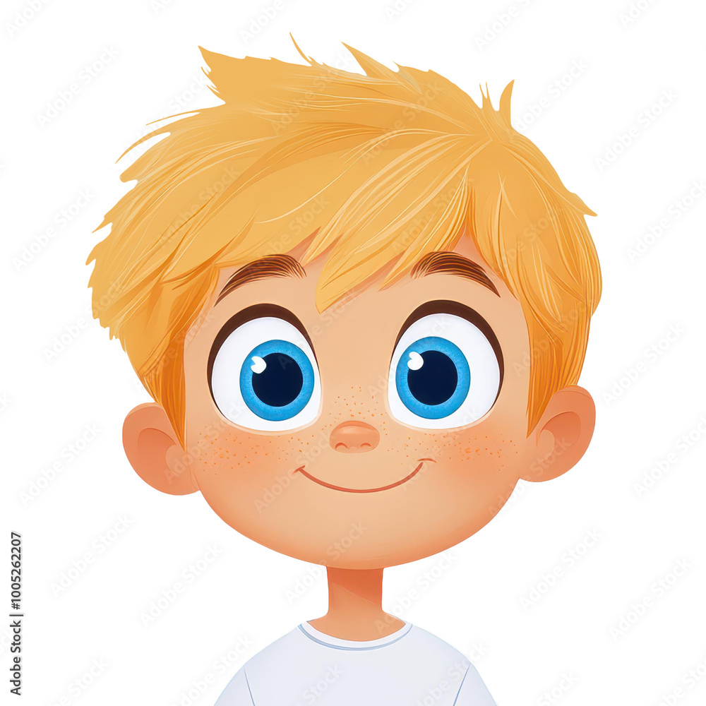 A cheerful yearold boy with short blond hair and bright blue eyes, depicted in a colorful cartoon style. A cheerful yearold boy with short blond hair and bright blue eyes, depicted in a colorful cartoon style.