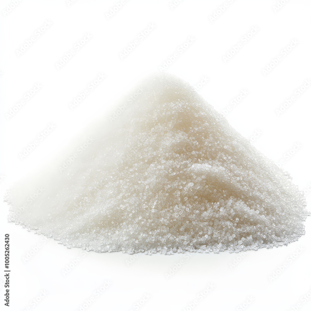 Pile of white sugar on a white background, showcasing fine granulated texture and crystals, perfect for cooking, baking, and food photography. Pile of white sugar on a white background, showcasing fine granulated texture and crystals, perfect for cooking, baking, and food photography.