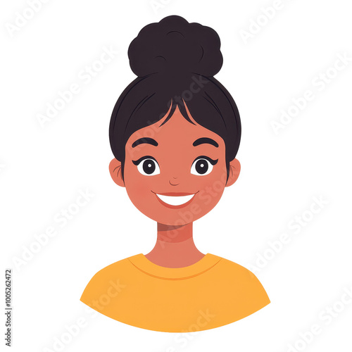 Vibrant semiflat vector of a smiling African American girl with a bun hairstyle, perfect for diverse avatar designs.