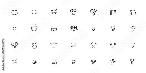 色々な感情を表す、顔の表情の手書きアイコンセット
