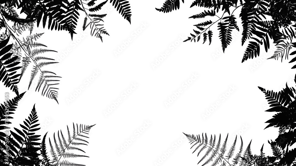 Fern Silhouettes: Natural Border in Darkness on white and transparent background. PNG Fern Silhouettes: Natural Border in Darkness on white and transparent background. PNG