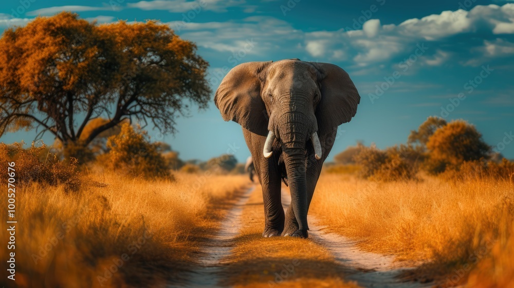 Fototapeta premium Elephant in a natural environment with vibrant colors. backgrounds of amazing animals in their natural habitat