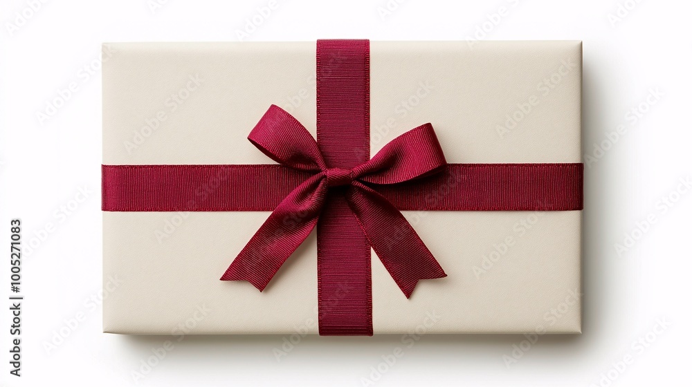 Elegant Gift Box with Red Ribbon on White Background Elegant Gift Box with Red Ribbon on White Background