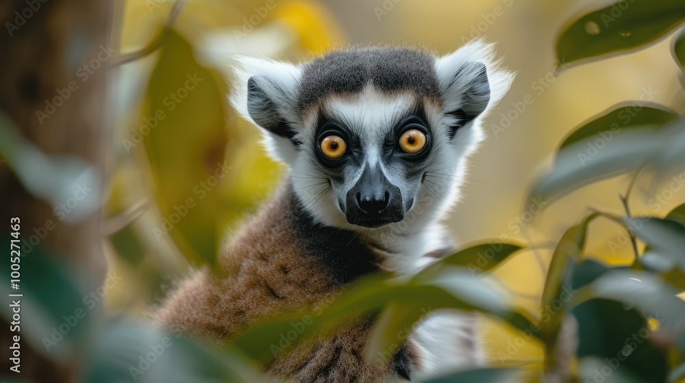 Fototapeta premium Close-up of a Lemur in a tree. backgrounds of amazing animals in their natural habitat