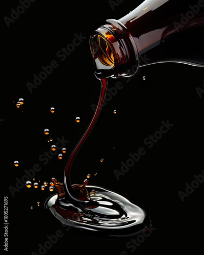 Obraz na płótnie Dark soy flow; deep brown liquid, thin stream, illuminated by soft side light, fluid motion. w salonie