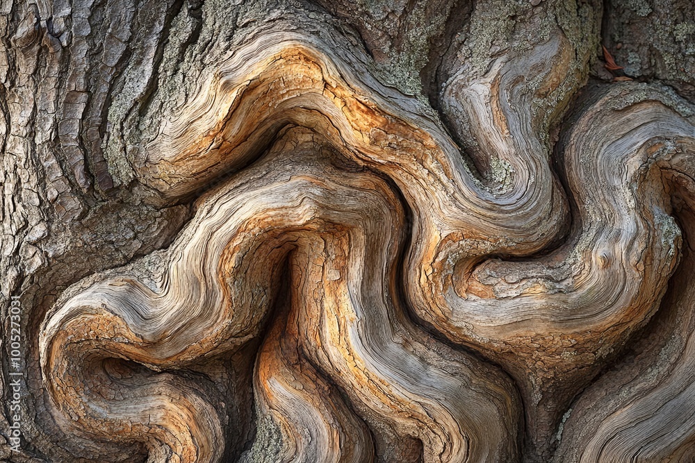 Unique natural patterns of gnarled tree bark showcasing intricate textures and warm tones in a forest setting. Generative AI Unique natural patterns of gnarled tree bark showcasing intricate textures and warm tones in a forest setting. Generative AI